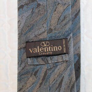 Vtg 4145 Valentino Cravatte Tie Luxury100% Silk HandMade in Italy Blue Olive
